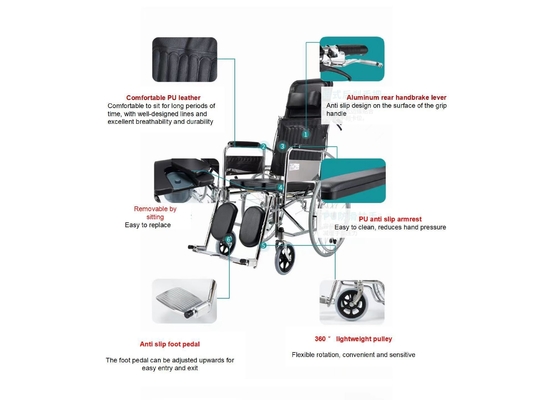 Aluminium handmatige rugleuning rolstoel Volledige functie voor zwart buiten Homecare Hospital