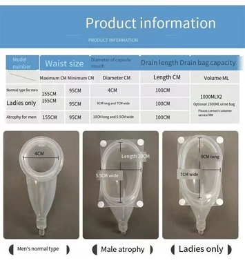 Op maat gemaakte externe urinecatheters Draagbare luxe urinezak 2000 ml voor medisch gebruik