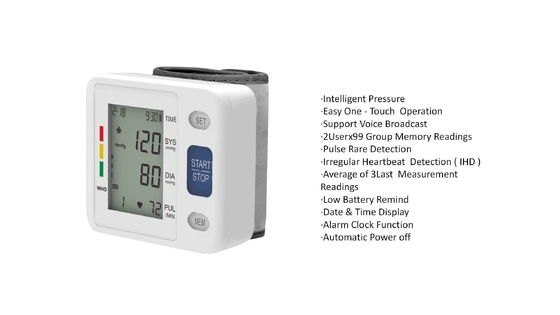 Draagbare intelligente elektronische pols digitale sphygmomanometer en 5 jaar houdbaarheid